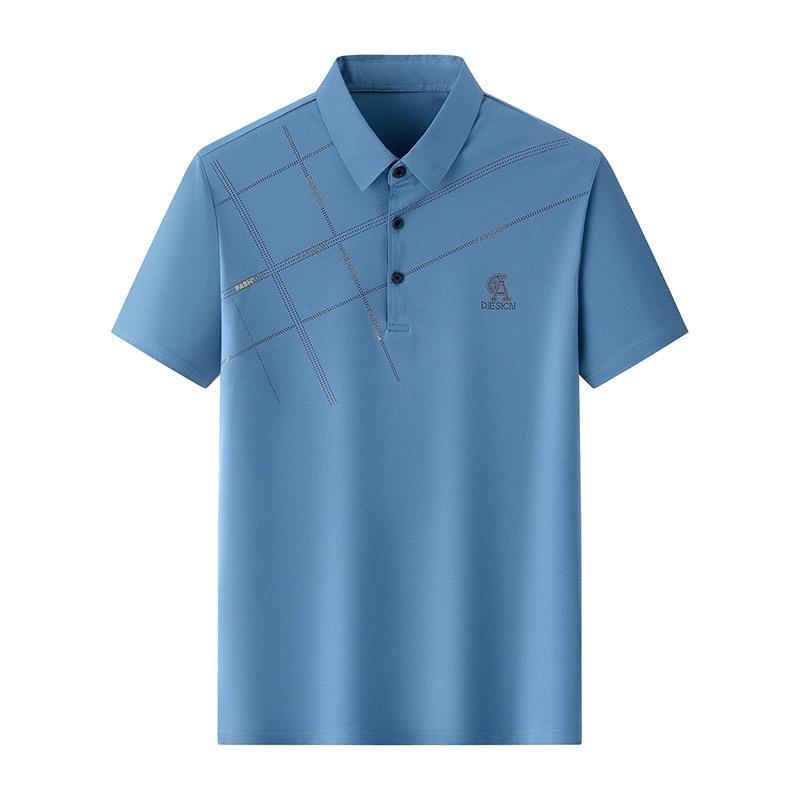 Men s Ice Silk Short Sleeve Polo - Business Casual Summer Shirt for Middle-Aged Dads 2XL озеро синий