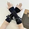 Elegant Sweet Long Bow Fingerless Gloves Women Elastic Ruffle Decorative Sleeves Outdoor Sun Protection Wrist Arm Cover
