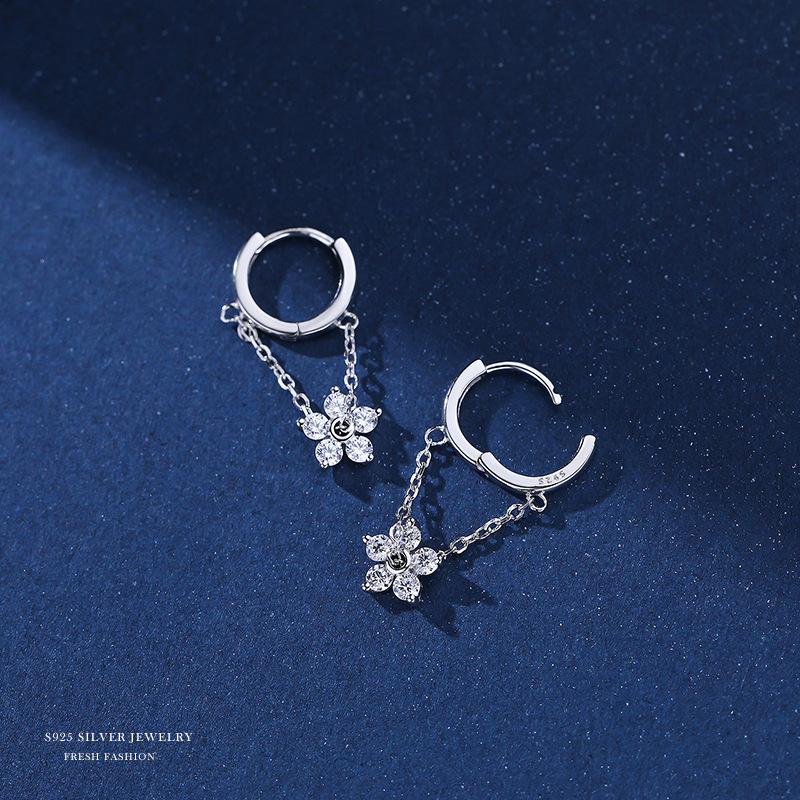 925 Sterling Silver Flower Chain Drop Earrings Hoop for Women Teens Girls Huggie Hoop Dangle Earrings Chain Jewelry Gifts