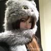 Big-eyed blue cat cute plush hat girls scarf integrated fluffy cold-proof ear protection 2025 new winter thickened