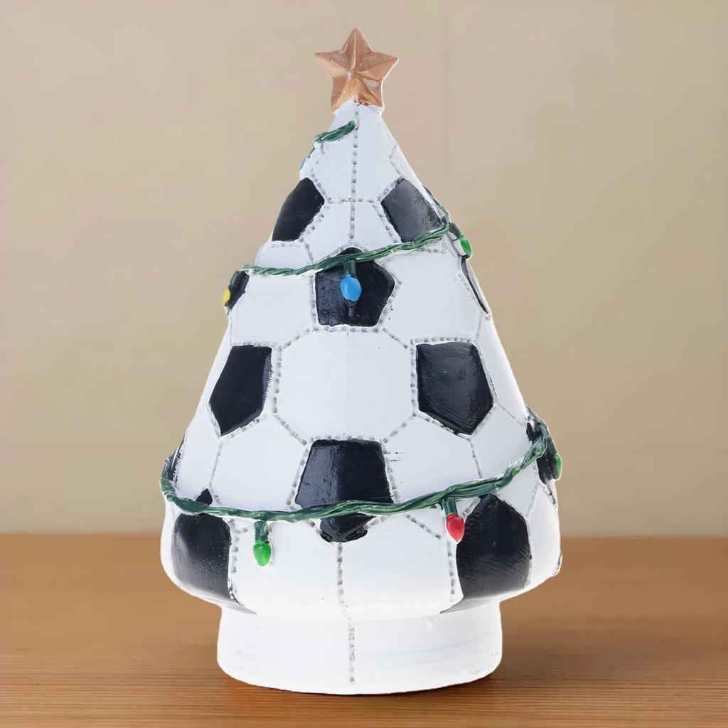 Illuminated Soccer Christmas Tree with Colorful LED  Light Resin Holiday Tree Decoration for Mantels Desktop Display