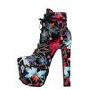Fashion Flower Ankle Boots Women Platform Autumn Winter Short Boot Lace-up Sexy Ultra Heels Fetish Party Shoes Large Size 46
