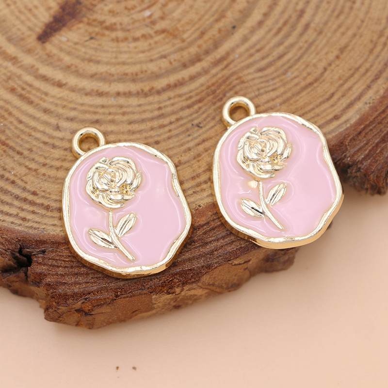 10Pcs Gold Plated Enamel Rose Flower Charm Pendant For Jewelry Making Bracelet Necklace Diy Earrings Accessories Craft