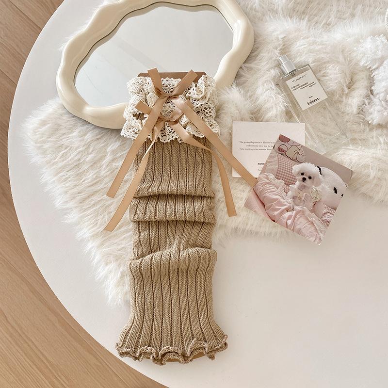 Lace-Trimmed Bow-Tie Knee-High Socks Fashionable Jk Socks Versatile And Slimming Slouch Socks