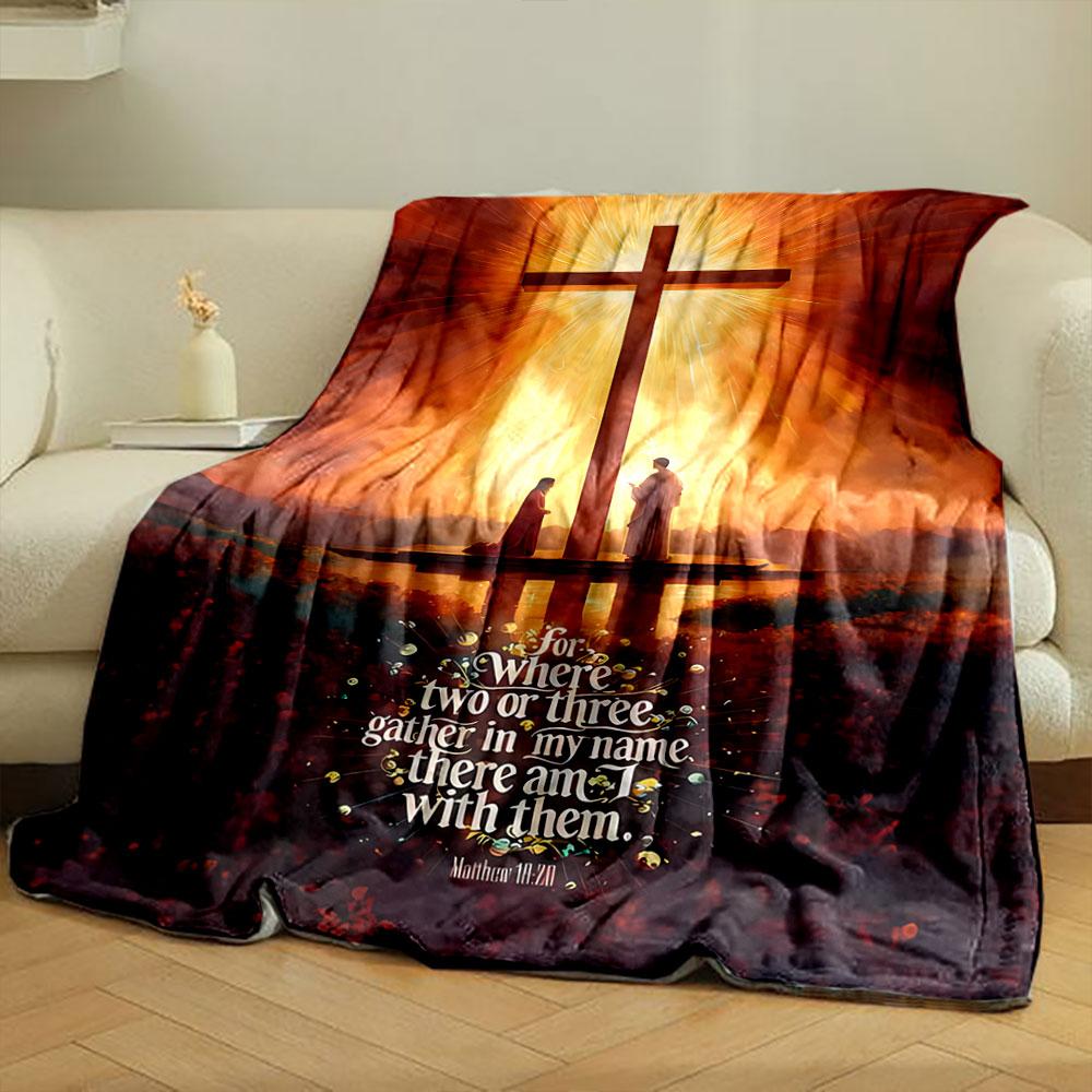 Religious Cross Prayer Themed Blanket Printed Blanket for Living Room Bed Couch Lunch Break Soft Cozy Blanket for Friend's Festival Gift