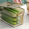 Refrigerator Storage Box with Lid And Handle Built-in Drain Partition Transparent Container for Fruits Vegetables