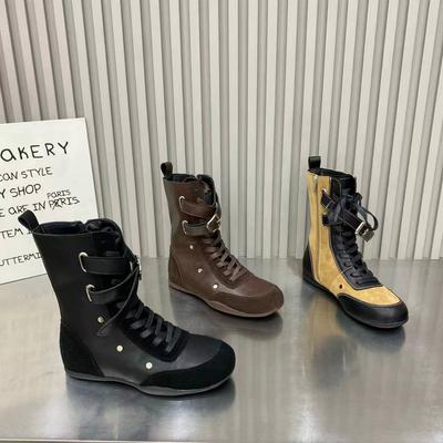 New Style Old Color Matching Round Head Strap Martin Boots Boxing Boots Thin Boots Short Boots