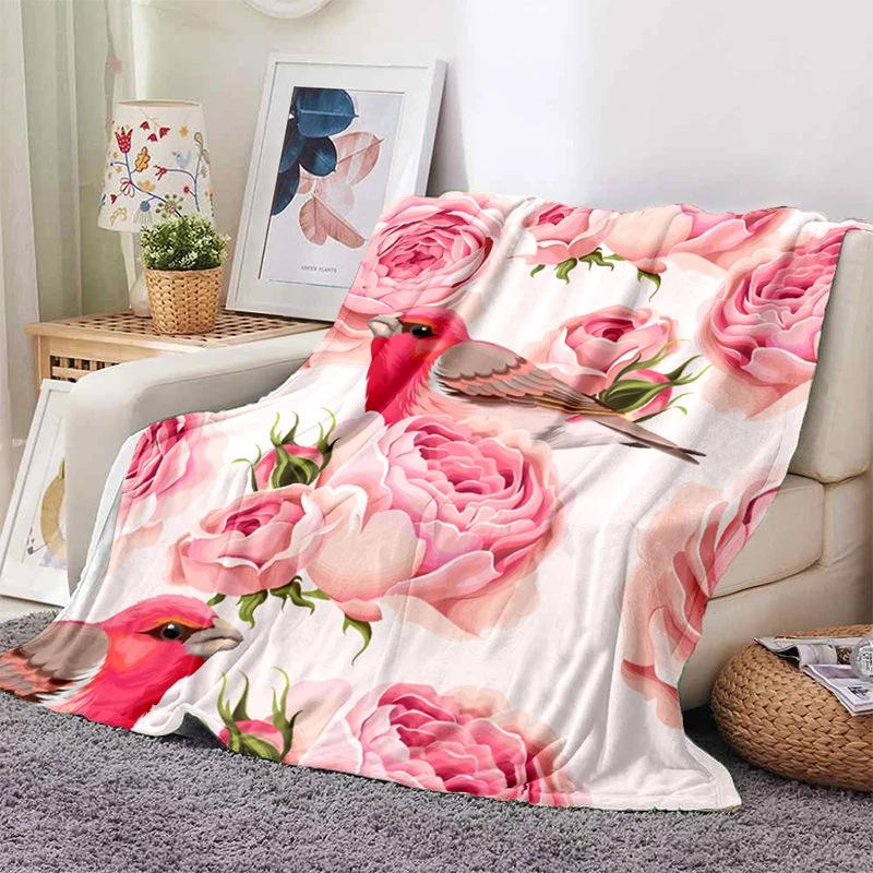 Pink Rose Flowers Printed Blanket for Sofa Bed Travel Camping Living Room Office Conditioning Blanket for All Seasons Gifts