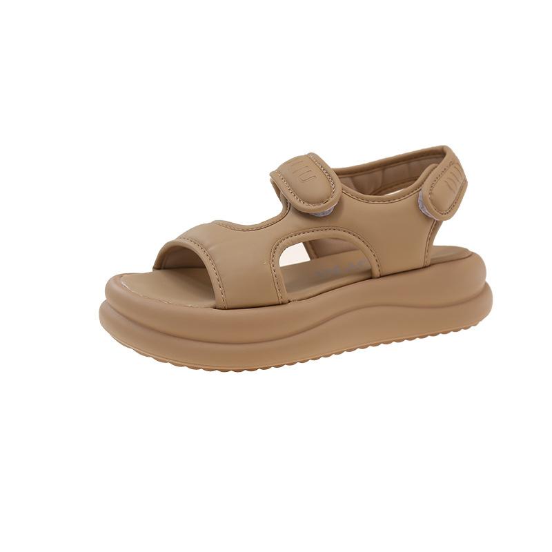 Thick-soled Velcro Sandals for Women 2025 Summer New Round Head Stepping On Shit Feeling Muffin Bottom Beach Shoes Beach Sandals for Women