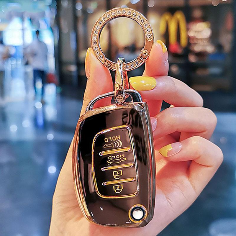 

4 Buttons Tpu Car Flip Folding Key Case Cover Shell For Hyundai Sonata Santa Fe 2013 Gls Protector Holder Fob Accessories