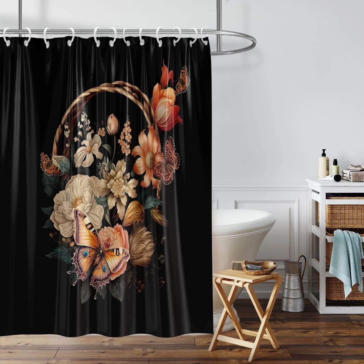 

1Pc Floral Pattern Printed Shower Curtain, Waterproof, With 12 Hooks, Bathroom Showers, Bathtub, Fashionable Home Use W60H190(CM)-1 Pcs