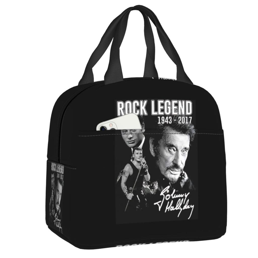 Sac à déjeuner isotherme personnalisé Johnny Hallyday Chanteur de Rock Français pour Pique-nique en Plein Air Réutilisable Glacière Thermique Boîte Bento Femmes Enfants