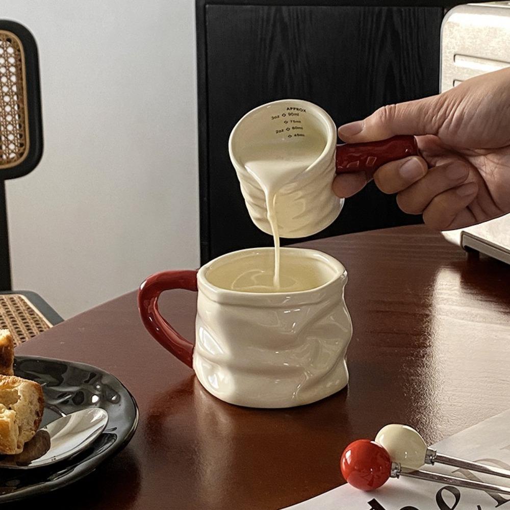 Neuer 90ml Milchkännchen mit Skala Keramik Kaffee-Extraktionsbecher mit Griff Messbecher Zuhause Restaurant