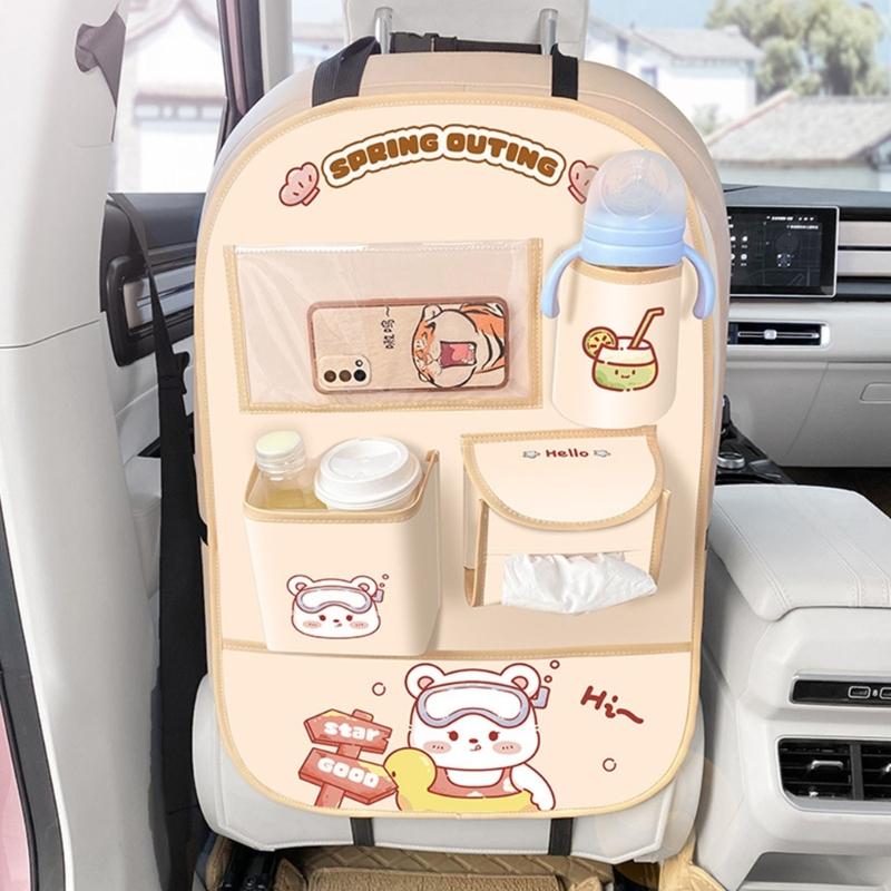 Cartoon Pattern Back Pockets Multifunctional Backseat Pocket Car Seat Back Organizer Multiple Compartment Storage Bag
