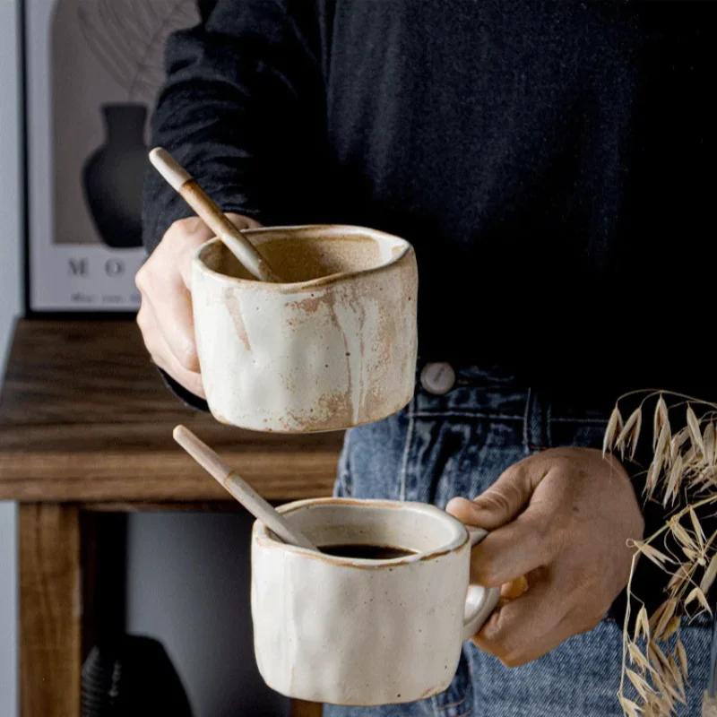 Japanese Style Retro Ceramic Coffee Mug Breakfast Milk Oatmeal Cups Latte Coffee Water Cup for Office Couple Cup Gift for Friend