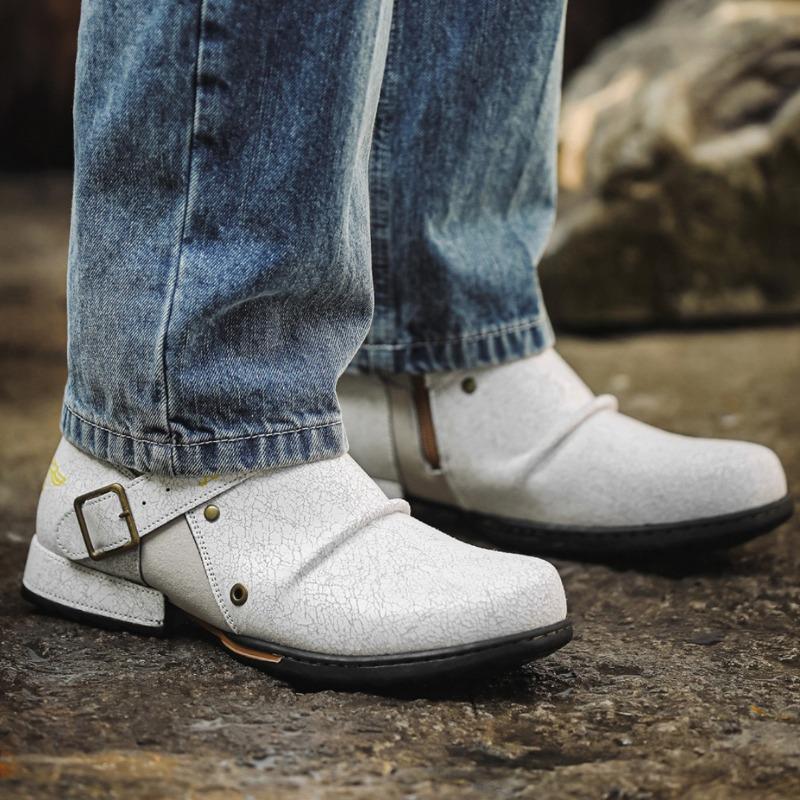 High Quality Men's Boots Retro Handmade Leather Boots Casual Ankle Booties Men Motorcycle Boots Punk Boot Western Cowboy Booties