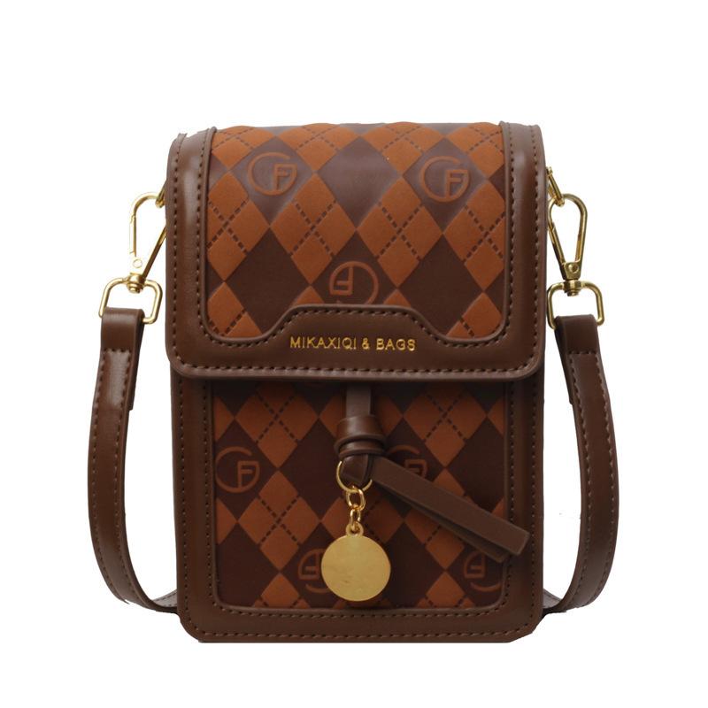 

Bag women s mobile phone bag new women s bag retro printed messenger bag shoulder bag mini bag темно-коричневого кольору