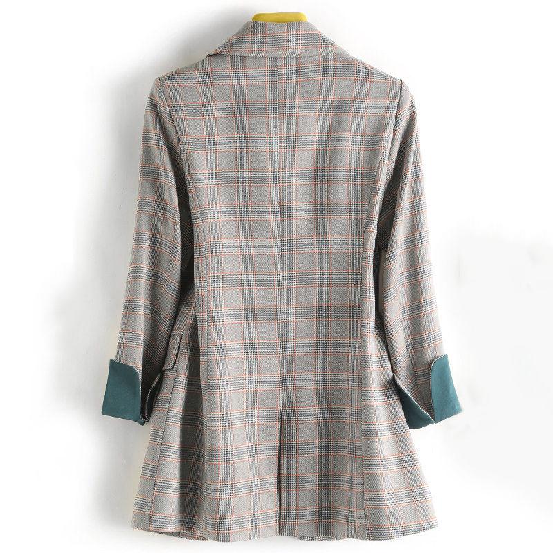Moda Cuadros Mujer Abrigo Blazer Chaqueta de Traje Retro Blazer Mujer Abrigos Casuales Abrigo para Damas de Oficina
