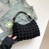 Women's Bubble Texture Round Cylinder Bag, Korean Style Floral Shoulder Handbag, Soft Lunch Tote with Zipper Closure