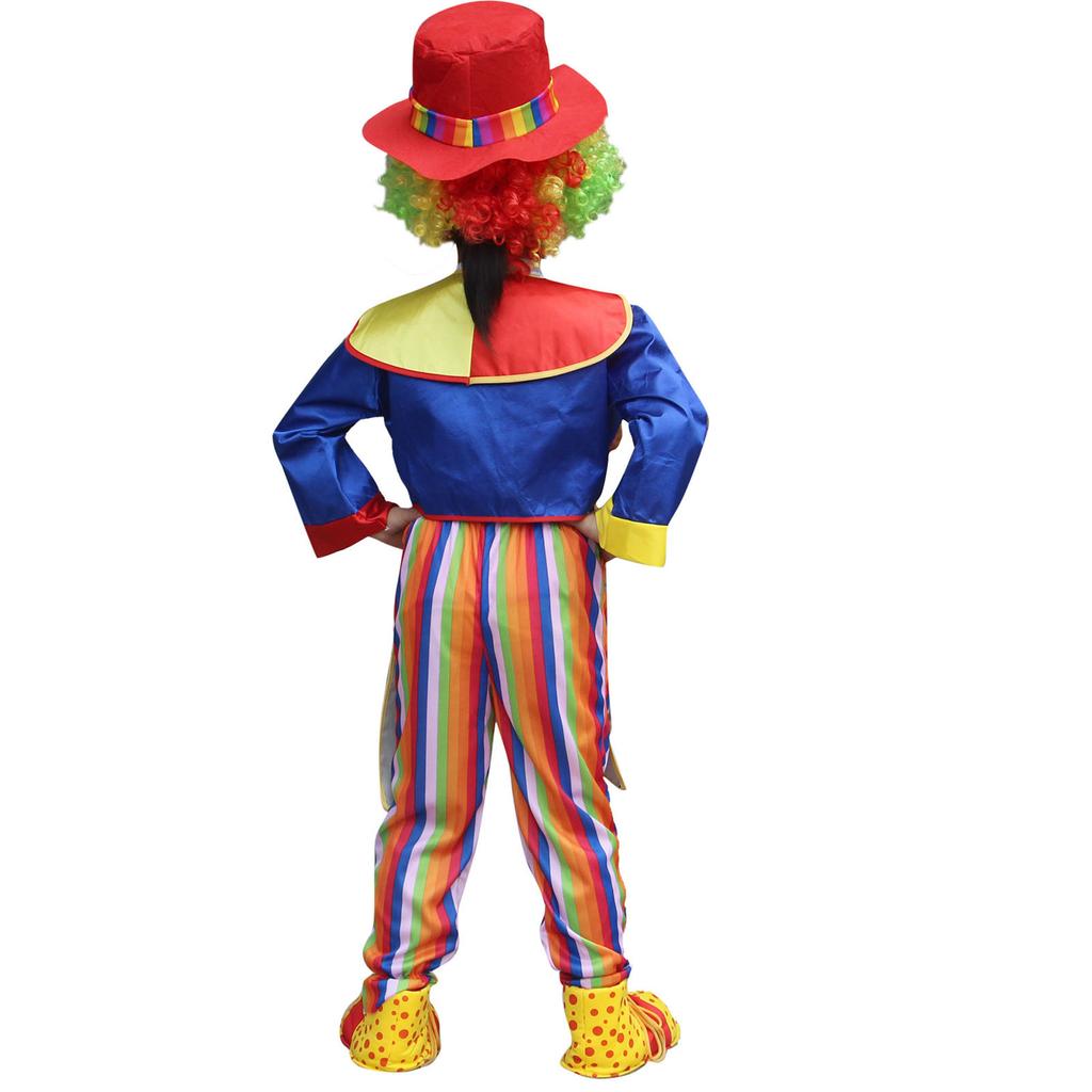 Kids Halloween Clown Costume Striped Jumpsuit Coat Top Hat Bowtie Carnival Performance Outfit