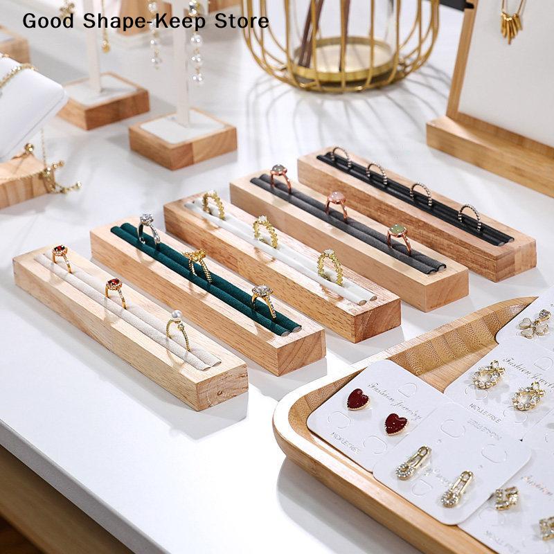 Holz Französischer Samt Futter Ringhalter Ohrringe Armband Display Tablett Rechteckige Form Schmuckschale Mit Schmuck Aufbewahrungsständer