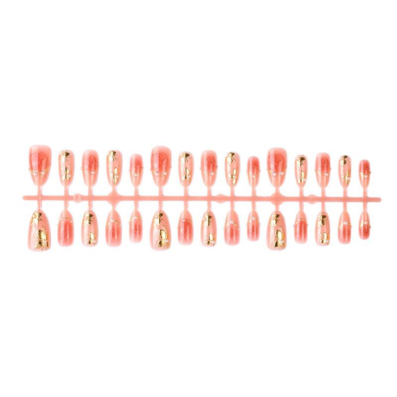 30-Piece Pink Rose Gilded Pearl Flower Nail Art Tips - Valentine's Day Handmade Almond Wearable Nails