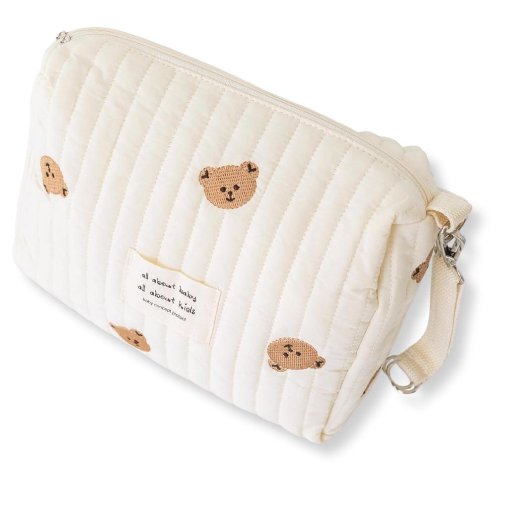 Stylish and cute diaper baby baby travel large pouch, bag, storage, wipes, essentials, capacity, zippered, stroller, portable, cotton, compact,
