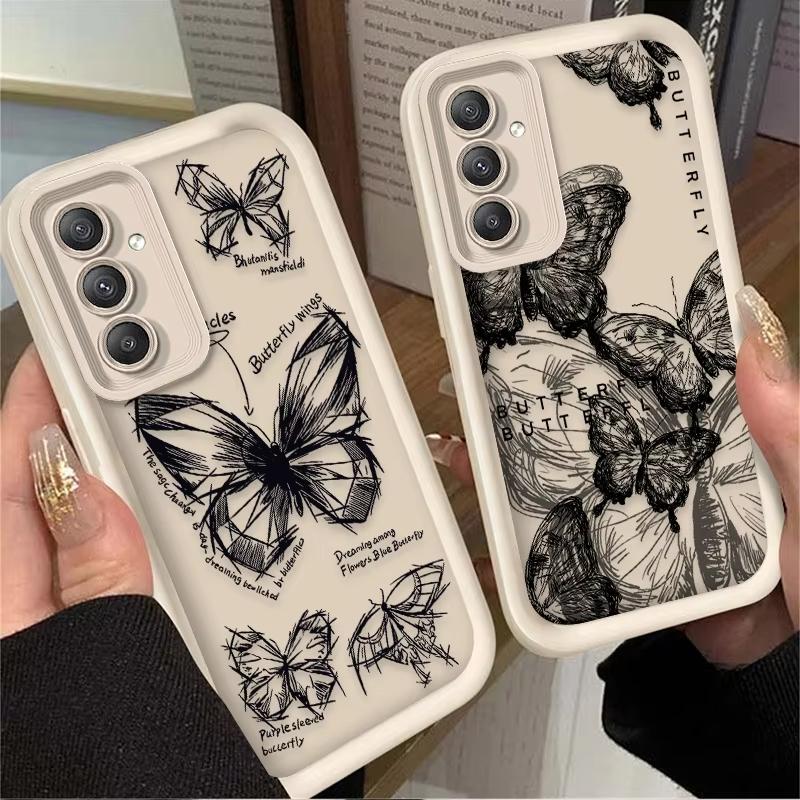 INS Retro Butterfly Case for Samsung Galaxy S25 S24 S23 Ultra S22 S21 Plus FE 5G A54 A34 A14 A73 A53 A33 5G Silicone Back Cover