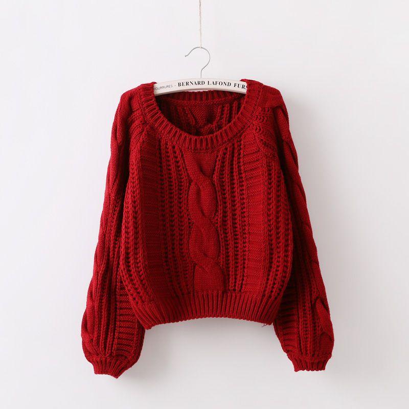 Autumn and Winter Loose Outer Wear Twist Pullover Sweater Women's Fashion Casual Lazy Short Crew Neck Knitted Sweater Versatile