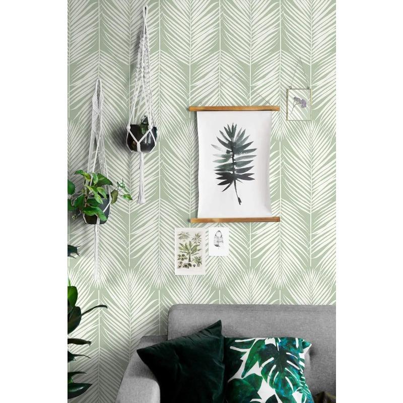 Modern Green Leaf Peel and Stick Wallpaper Boho Self Adhesive Wallpaper Removable Contact Paper for Cabinets Drawers Bedroom