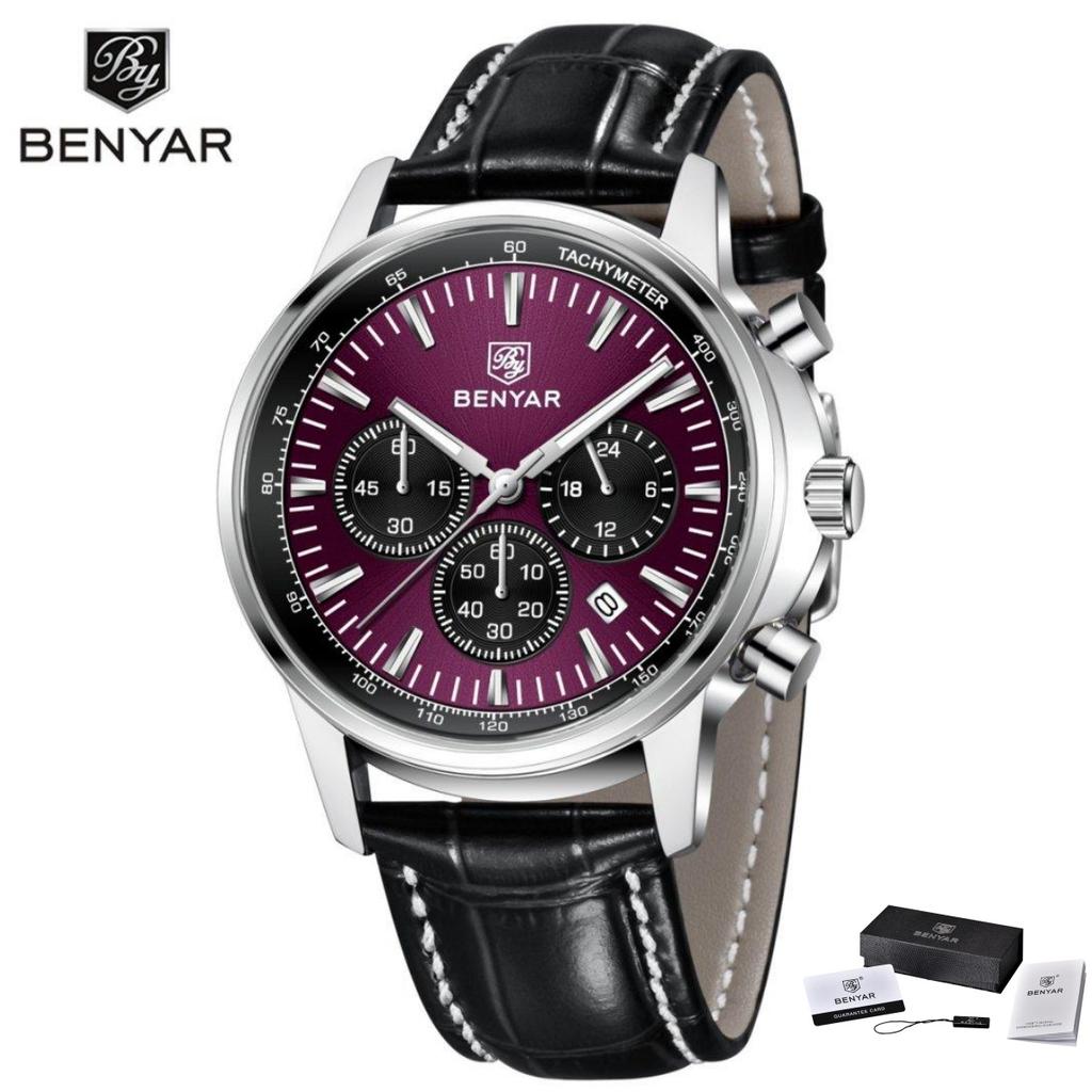 Benyar Luxury Watches For Men Date Chronograph Lrather Man Watch Waterproof Luminous Sport Military Men's Quartz Watch