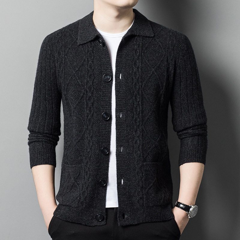 New Autumn and Winter Men's Pure Wool Knitwear, Loose Casual Versatile Fashionable Lapel Cardigan Men's Jacket