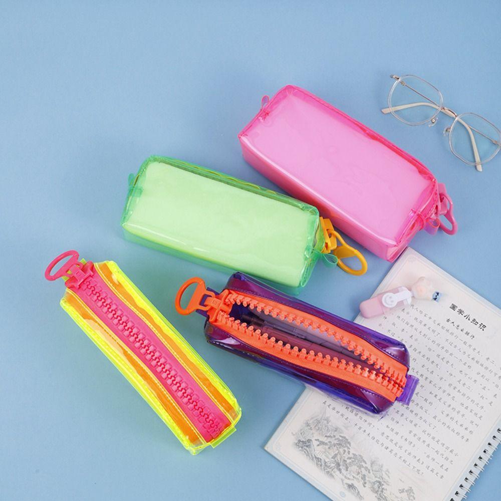 High Appearance Zipper Transparent Pencil Case Portable Makeup Pouch  Office Supplies