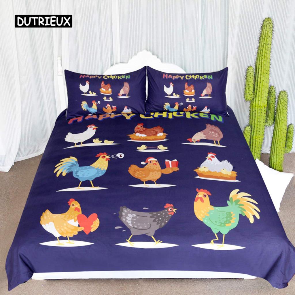 Hühner Bettbezug King Queen Größe Aquarell Hahn Bettwäsche Set für Kinder Jugendliche Erwachsene Bauernhoftier Polyester Bettdeckenbezug