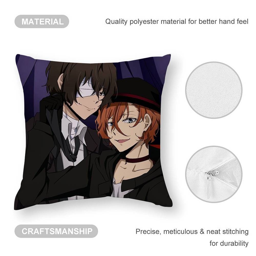 Hot Anime Bungo Stray Dogs Pillow Case 3D Print Polyester Fiber 40*40cm Home Sofa Throw Decoration Festival Gift