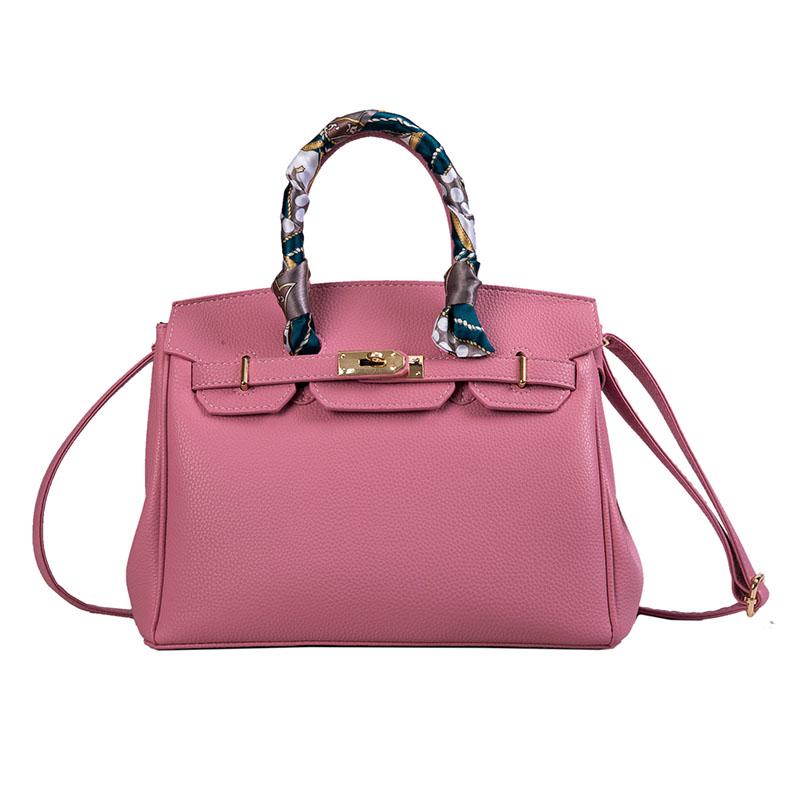 2026 Lock Handbag Fashion Lychee Pattern Single Shoulder Diagonal Platinum