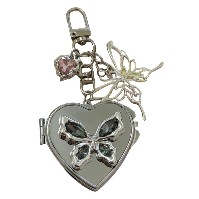 Elegant Bowknot Heart Shaped Mirror Keychain For Handbags Detachable Beauty Tool Unique Gift For Women Girls