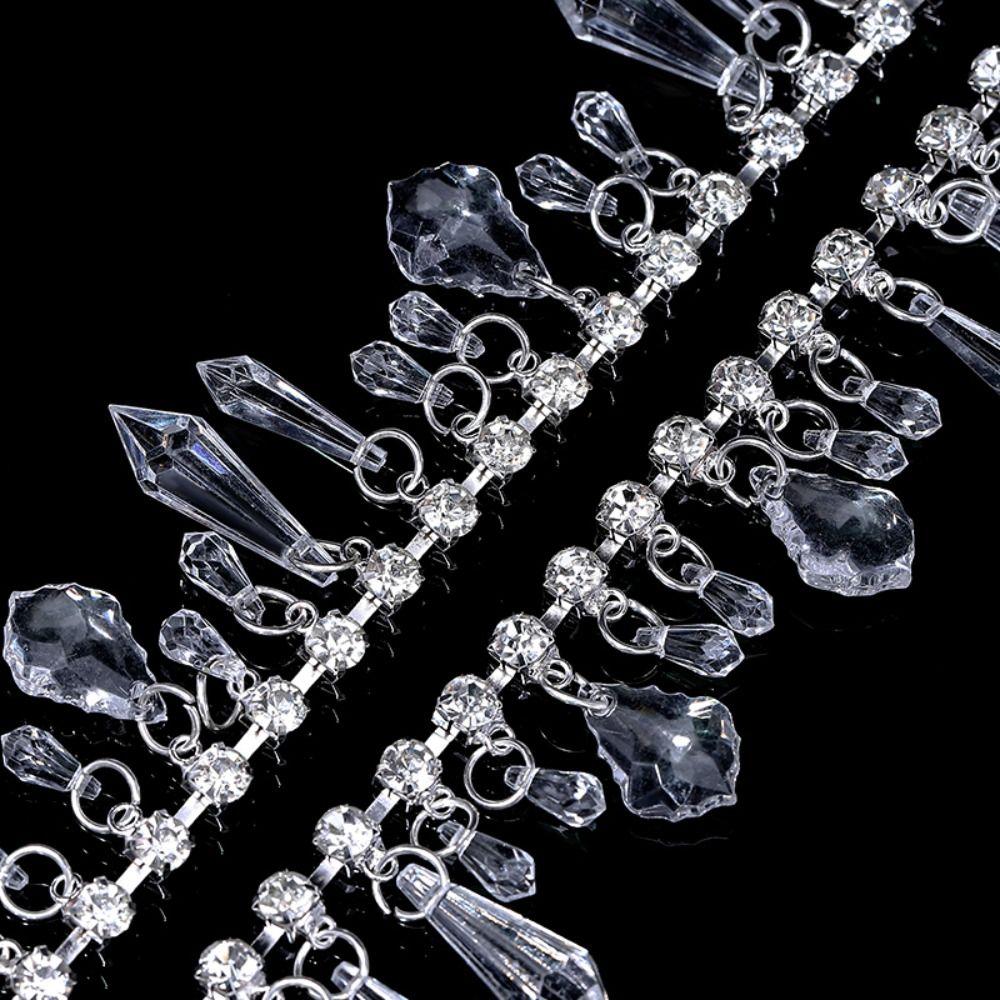 1Yard Transparent Pendant Chain Glass Rhinestone Trim Silver Craft DIY Decoration Rhinestone Ribbon Glitter