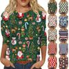 Women's Casual Christmas Print Three-Quarter Sleeve Neck Top