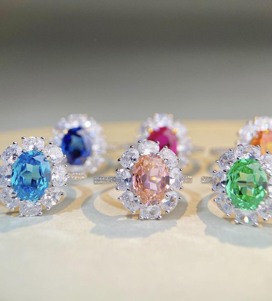 Women's 925 Sterling Silver Ring with Oval Ruby and Diamond Accents