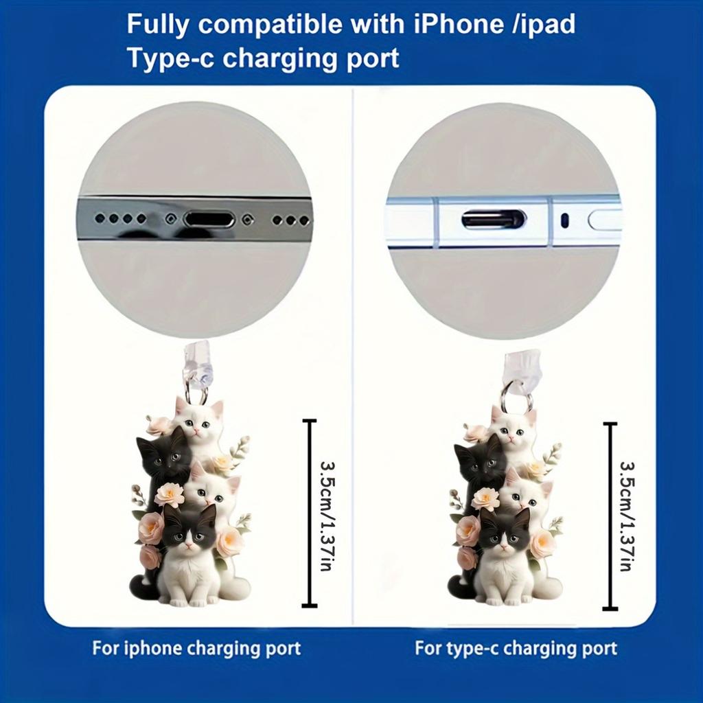 2D Acrylic Four Little Kittens Flower Phone Dust Plug, Bright Colors That Last, Dust-Proof and Durable, Suitable for Holiday Gifts