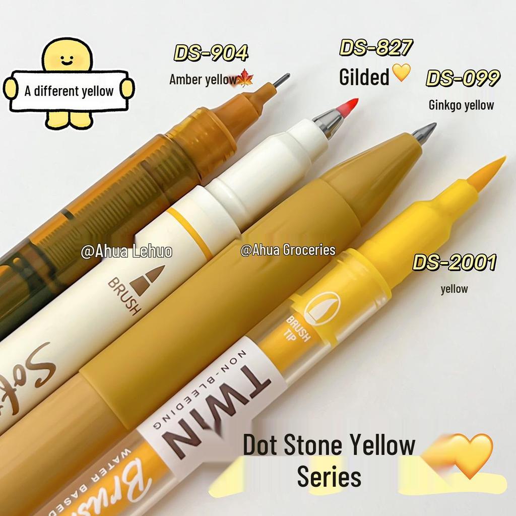Dian Shi Soft Writing Brush & Highlighter Pen - Yellow, Eye-Friendly, Ideal for Students and Journals.