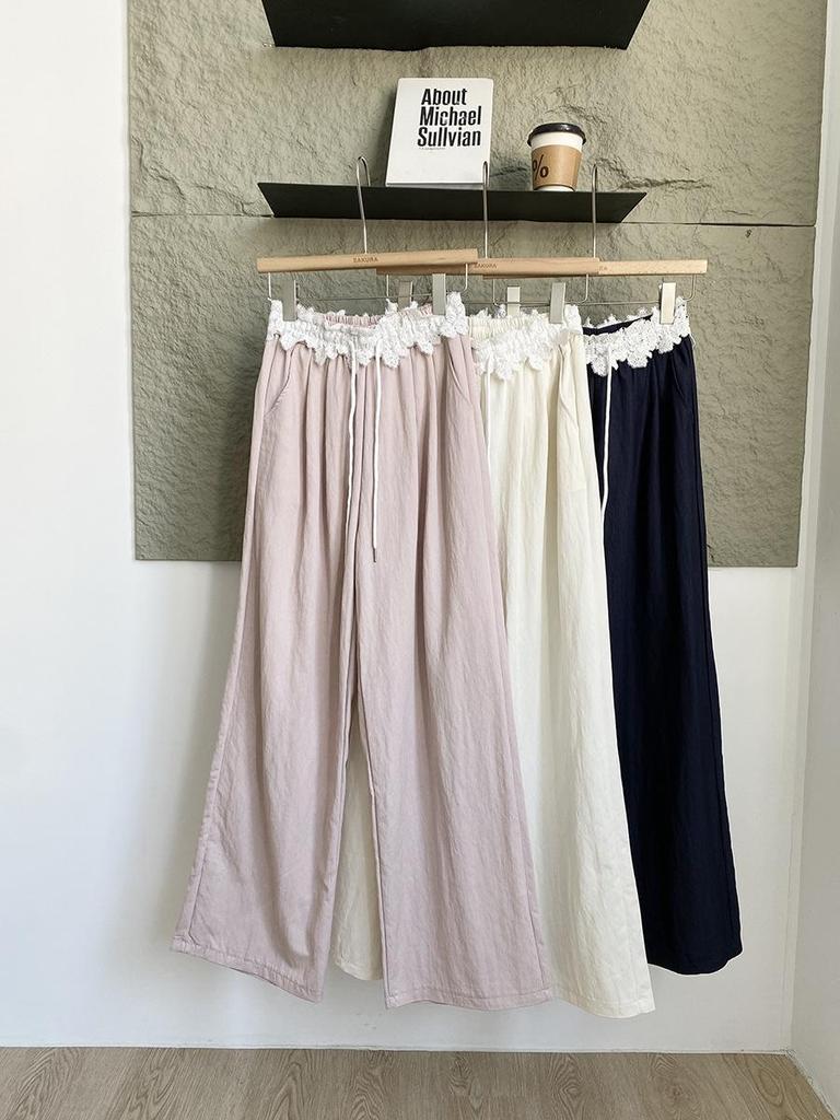 2025 Spring Korean Sweet Slimming High Waist Pink Straight Leg Pants for Women