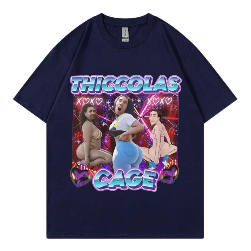 Thiccolas Cage Funny Meme T Shirt High Street Fashion Trend Short Sleeve Tshirt Men Women Clothing Harajuku Y2k Street Tshirts