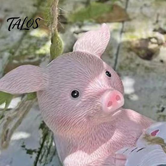 Resin Animal Figurine Hanging Pig Figurine, Cute Piggy Lying in Hammock Reading Home Decor Book Ornament, Waterproof Sculpture for Indoor Outdoor