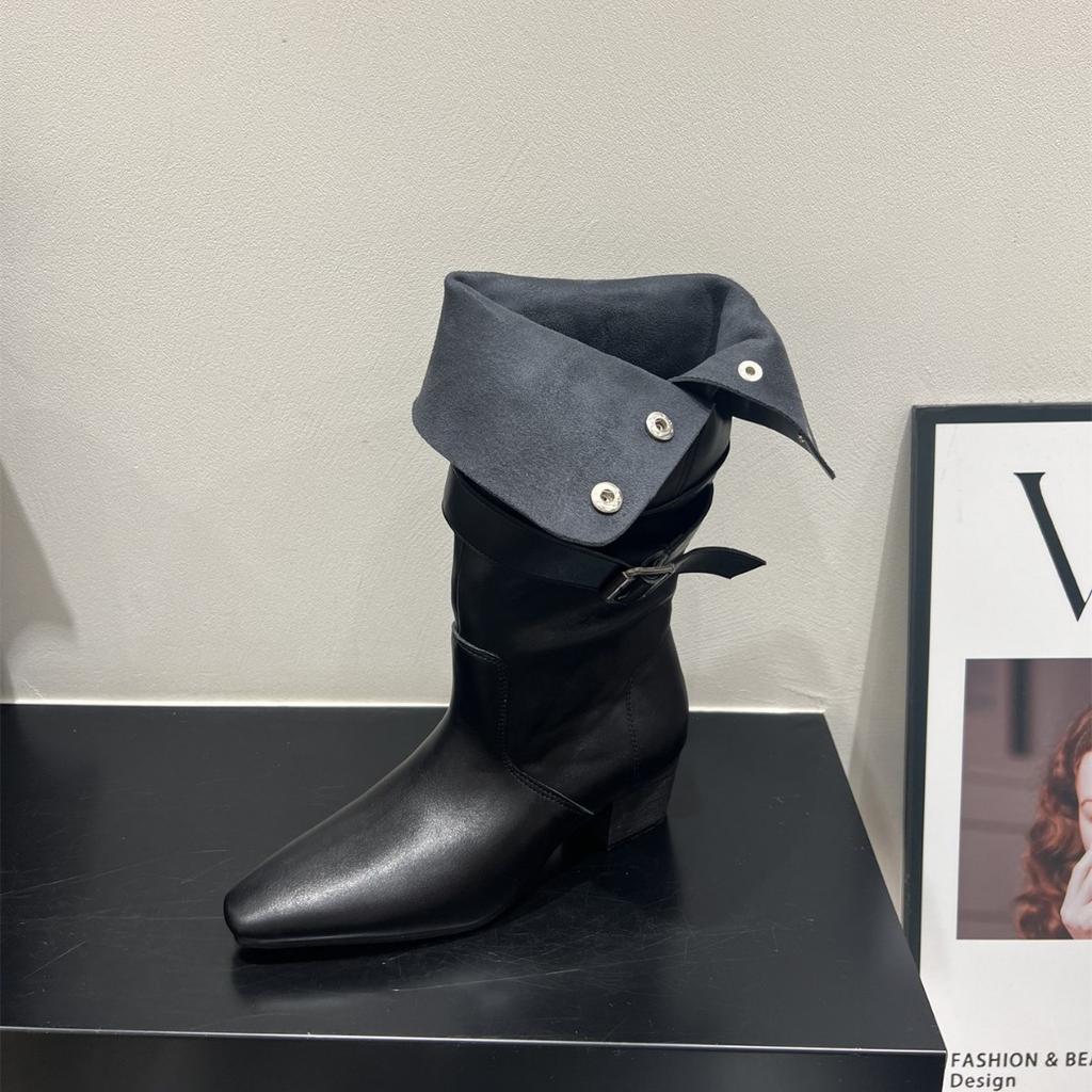 High Heel Suede Pointed Pile Boots Medium Knight Boots Women's Boots 2025 Autumn/Winter Brown Long Skinny Boots