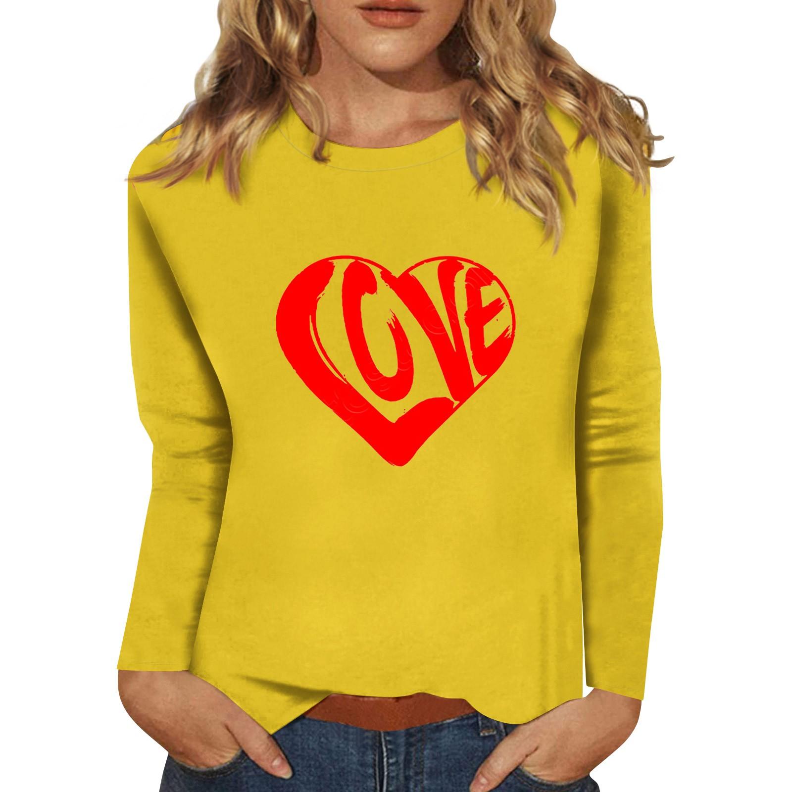 

Женский модный повседневный топ с длинными рукавами и принтом ко Дню святого Валентина, с круглым вырезом, с длинными рукавами XL жёлтый