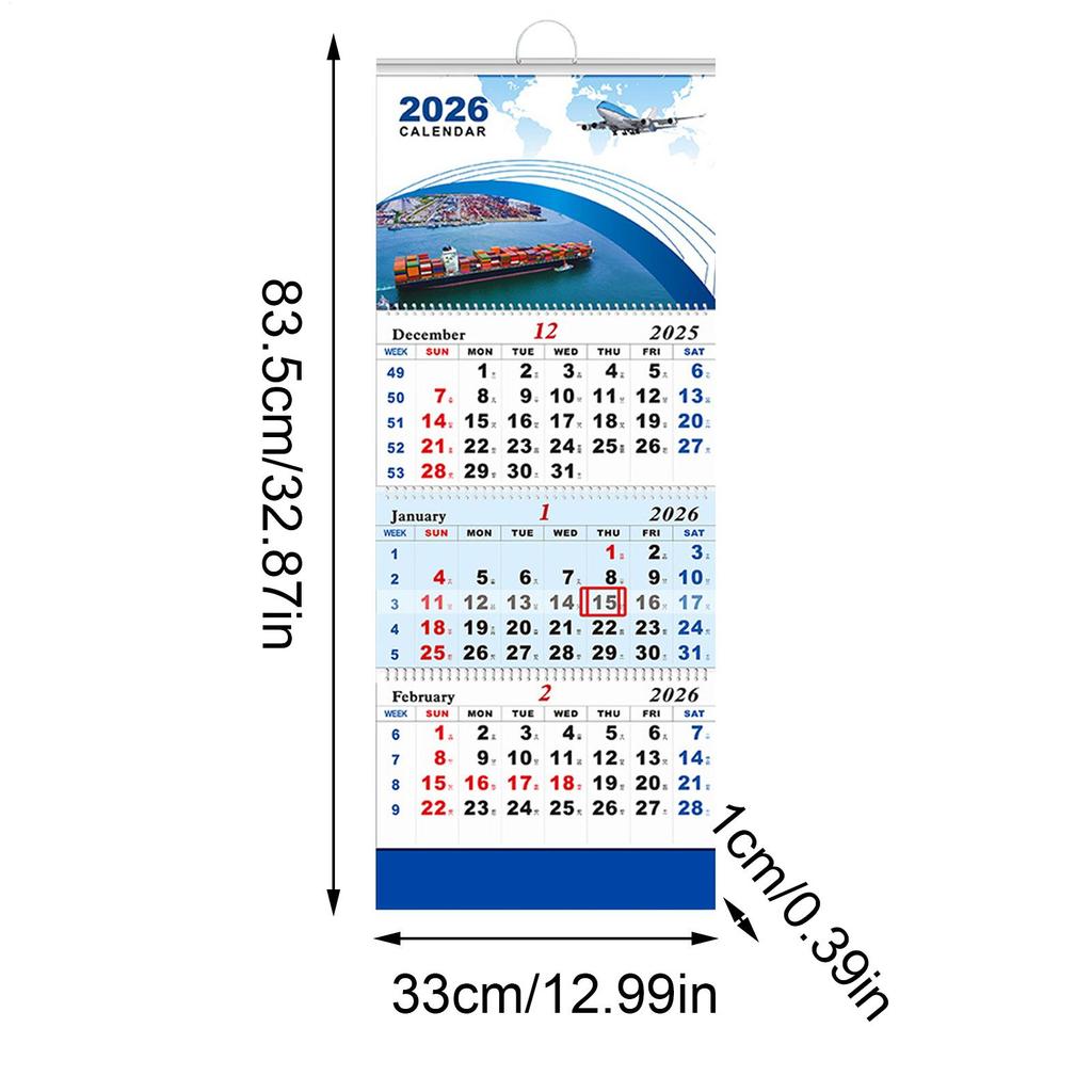 2026 Wall Calendar, New Year 4-folding Calendar Aviation Theme Office Monthly Schedule Planner Wall Calendar, New Year Gifts