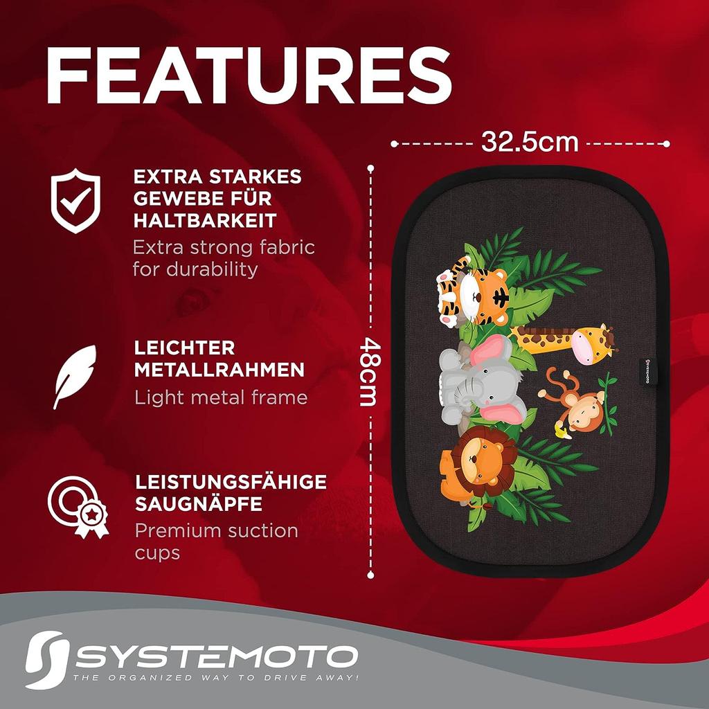 Baby Car Sun Shade with Certified UV Protection, Self-adhesive Sun Shades for Children with Cute Animal Designs, Set of 2