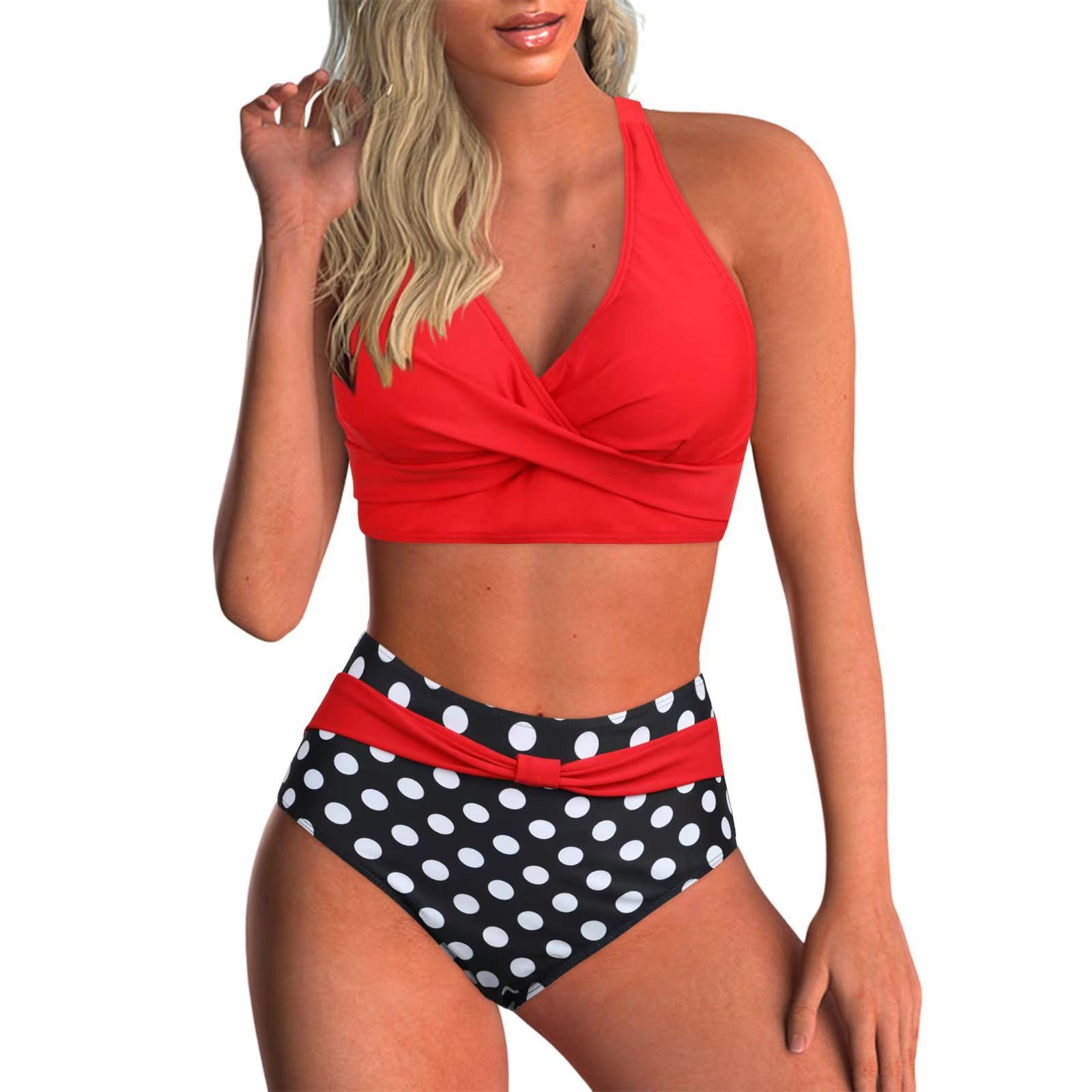 TS JYL-BK235 Print Halter Bikini, Lace-Up Alluring Swimwear For Spa L
